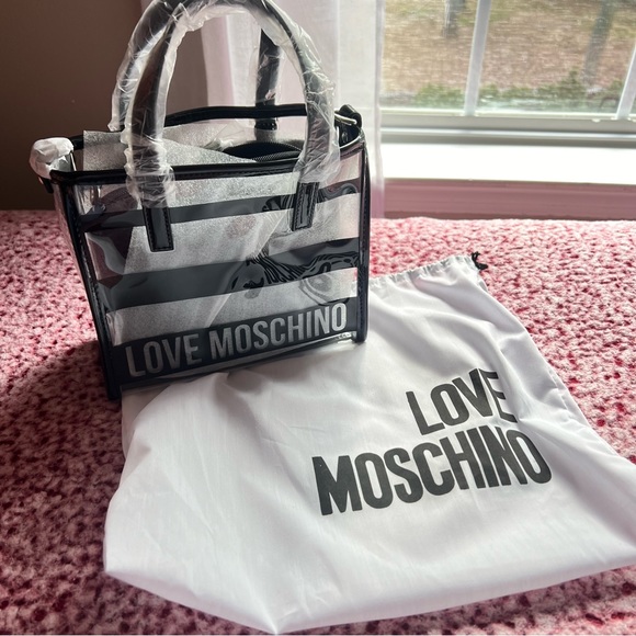 Love Moschino Handbags - NWT Authentic Love Moschino Black Striped Clear Bag